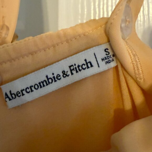 Abercrombie & Fitch Cinched Neckline Midi Slip Dress with Slit Very Light Orange - Picture 3 of 6
